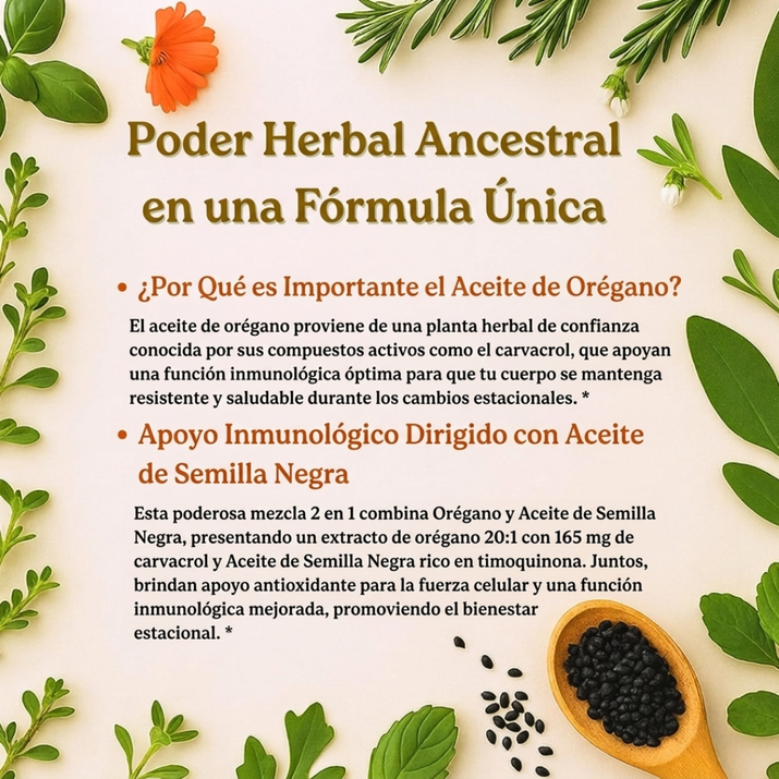 Aceite de Orégano 2 en 1 con  Semilla Negra - 300 Cápsulas Blandas